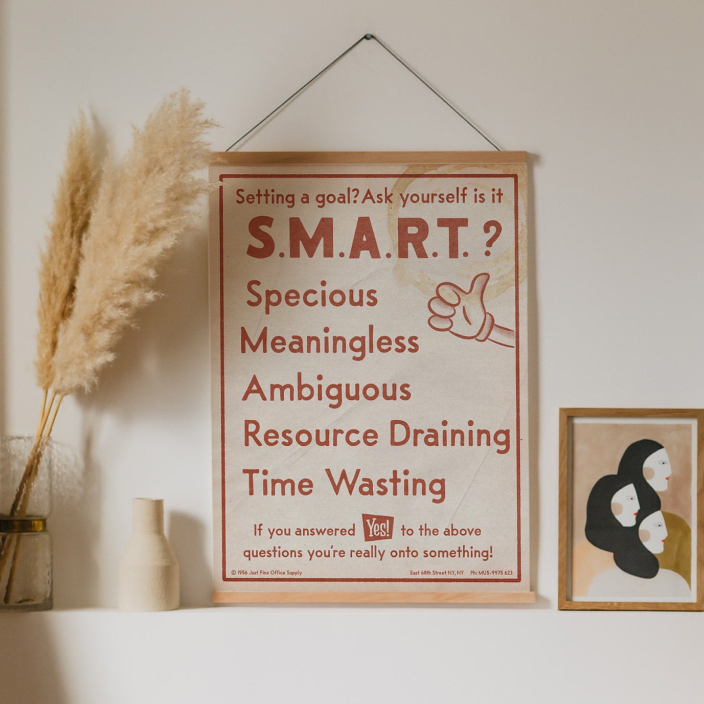 an art print that mocks the corporate time wasting smart goals acyronym.