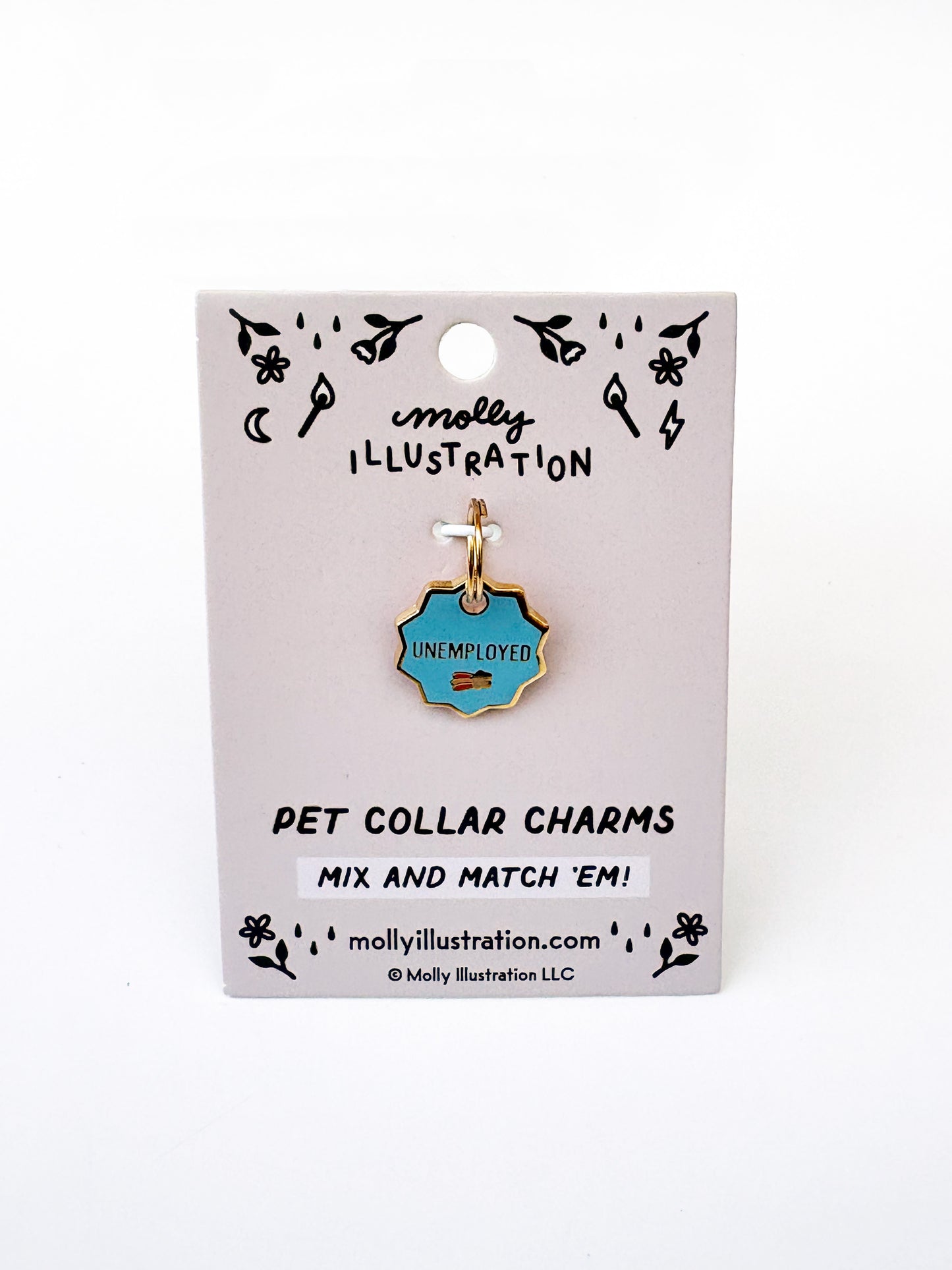 Pet collar charm on a Molly Illustration branded card