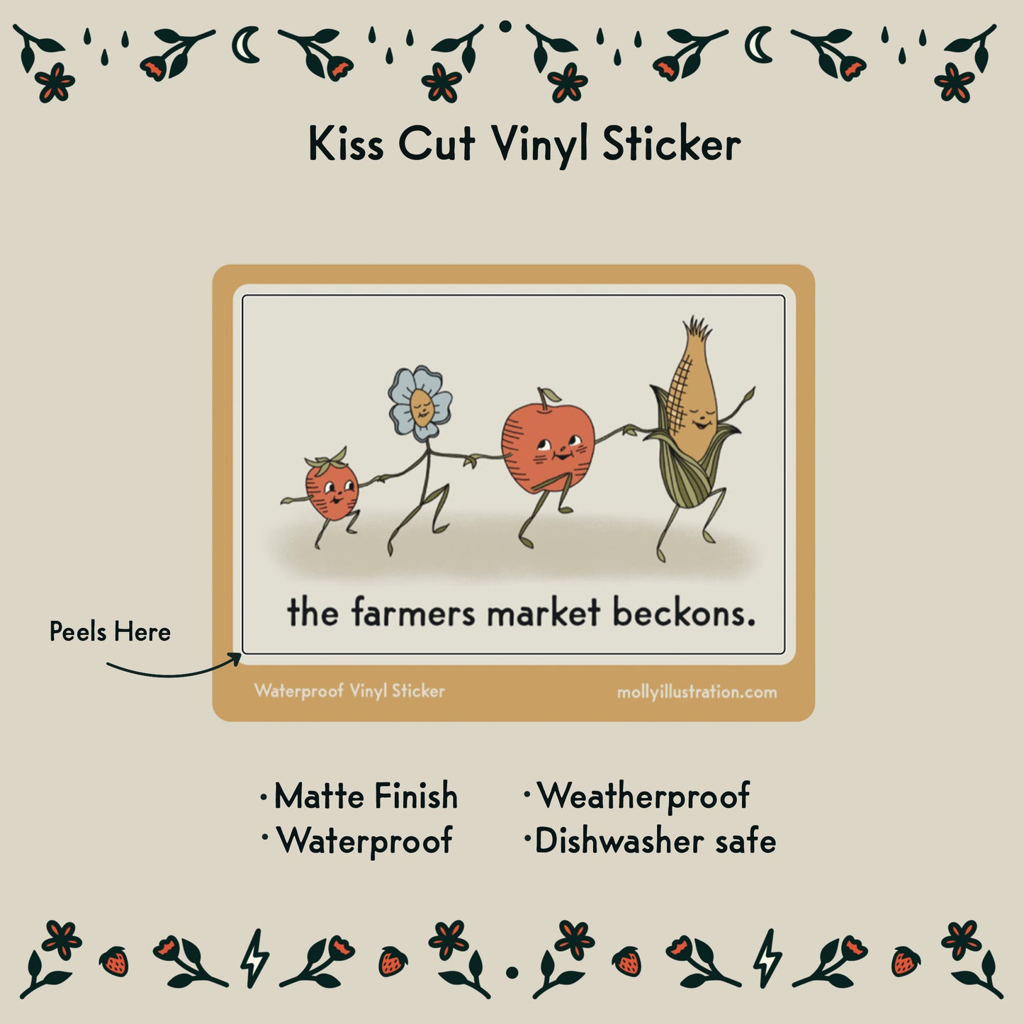 The Farmers Market Beckons Waterproof Vinyl Sticker