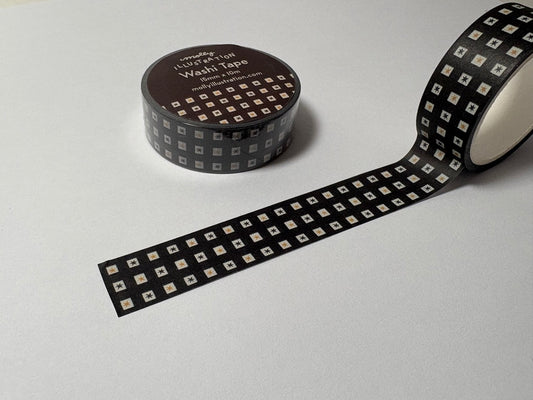 Black and white checked washi tape with stars on on a white background