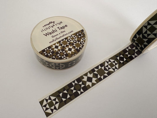 Olive and black quilted washi tape on a white background