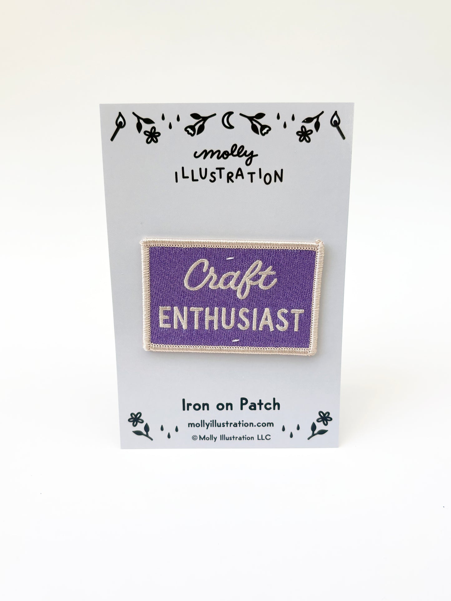 Iron on patch with 'Craft Enthusiast' text on a white background