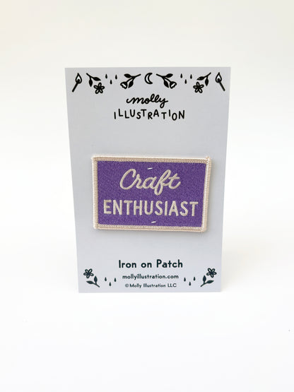 Iron on patch with 'Craft Enthusiast' text on a white background