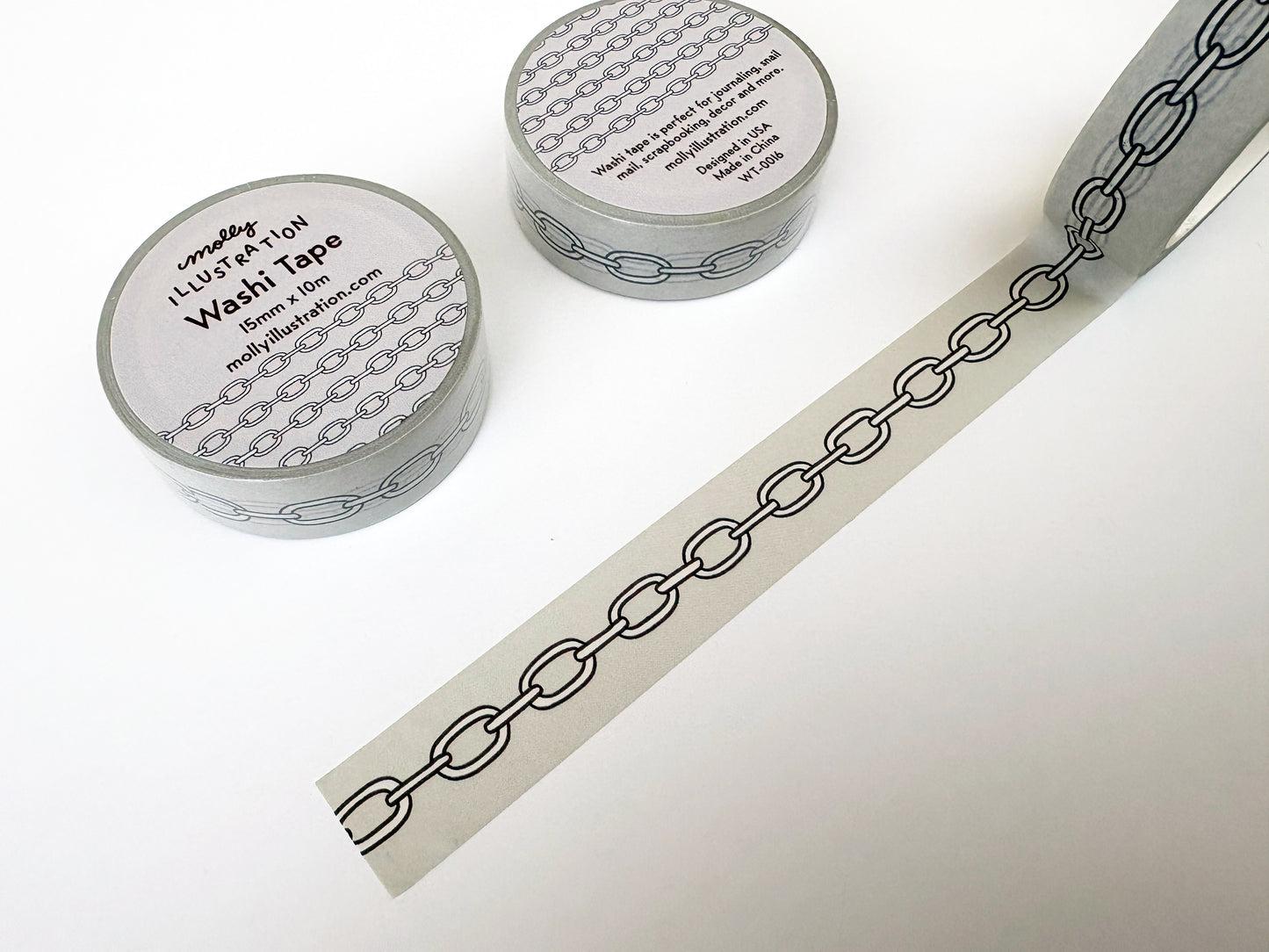 Two rolls of chain-patterned washi tape on a white background