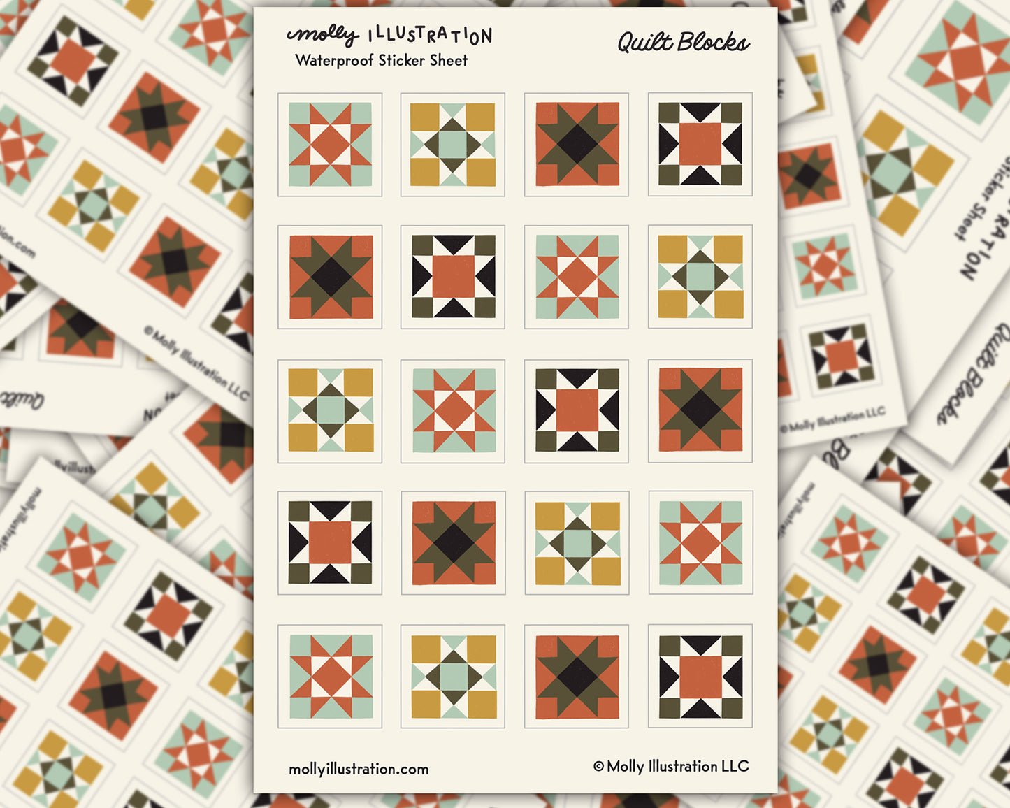 A geometric quilt block illustrated sticker sheet