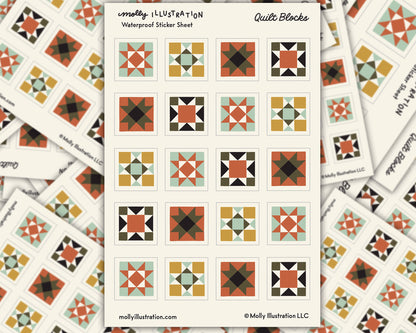 A geometric quilt block illustrated sticker sheet