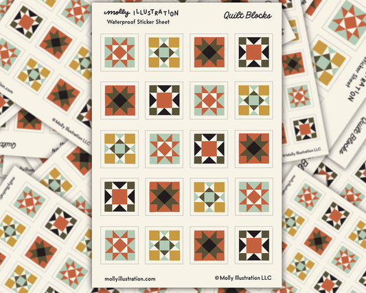 A geometric quilt block illustrated sticker sheet