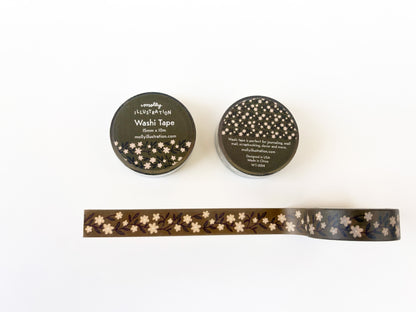 Two rolls of washi tape with a floral pattern on a white background